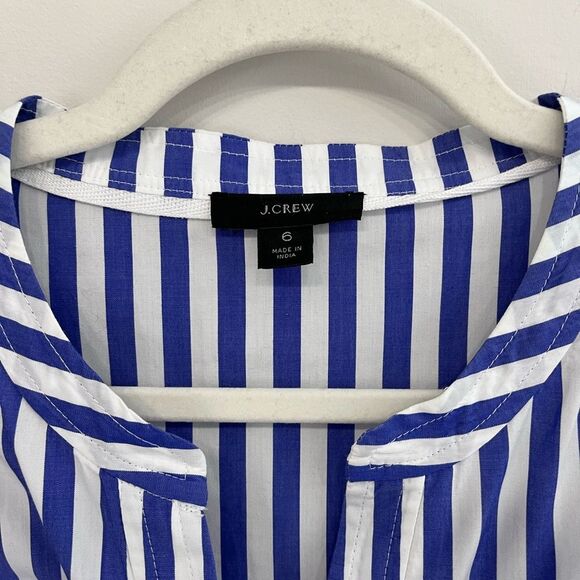 J Crew Belted Cotton Poplin Tunic Dress in Stripe Blue White 6 - Picture 7 of 12